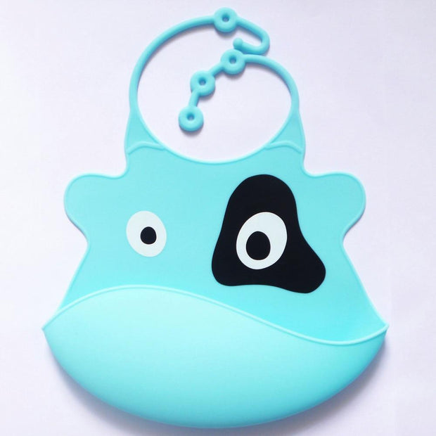 Baby Bibs Animal Waterproof Cartoon Waterproof Silicone Feeding Towel - MomyMall Blue 2