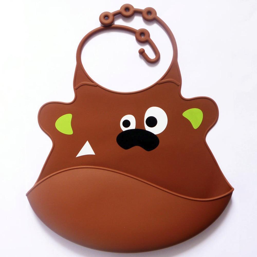 Baby Bibs Animal Waterproof Cartoon Waterproof Silicone Feeding Towel - MomyMall Khaki