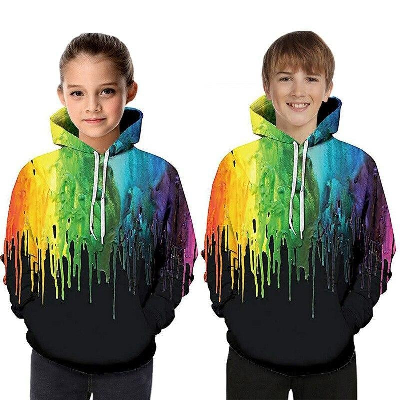 Boys Girls Sweatshirts Hoodies Long Sleeve Casual 3D Printed Tops 5-14Years - MomyMall Black / 4-5years