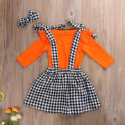 Toddler Girls Halloween Outfits Tops+ Plaid Skirt+ Headbands 3 Pcs 1-5 Years