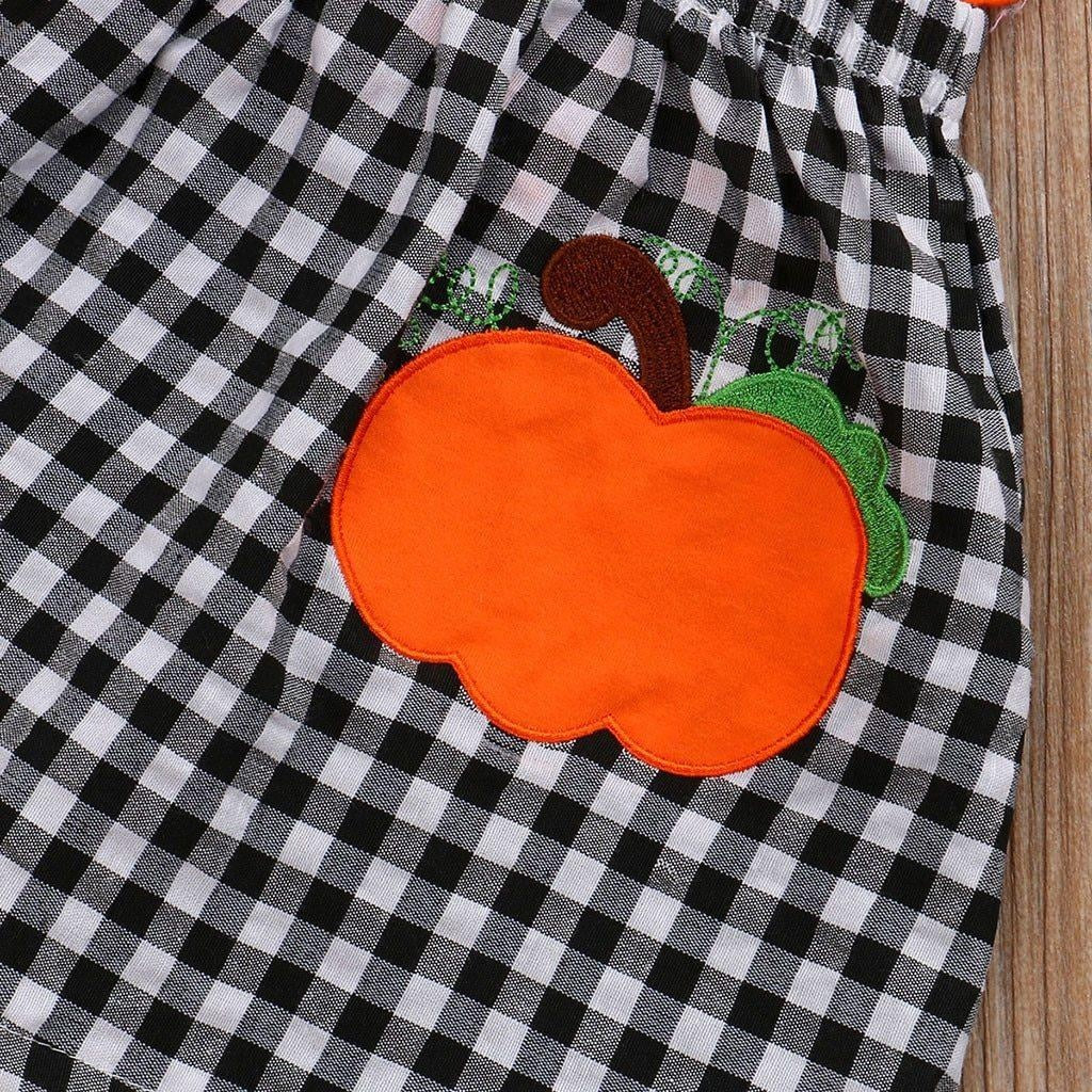 Toddler Girls Halloween Outfits Tops+ Plaid Skirt+ Headbands 3 Pcs 1-5 Years