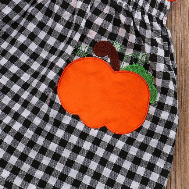 Toddler Girls Halloween Outfits Tops+ Plaid Skirt+ Headbands 3 Pcs 1-5 Years