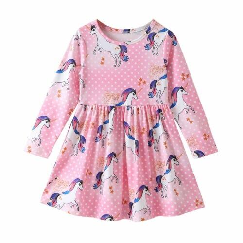 Baby Girls Dress Spring Cute Long Sleeve Unicorn Casual Dress 2-6 Years - MomyMall pink. / 2-3 Years