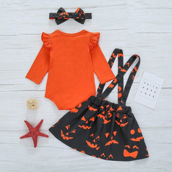 Toddler Baby Girls Halloween Print Romper Skirt Casual Pumpkin Outfits - MomyMall