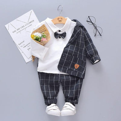 Toddler Boy Costume Jacket Fashion England 3 Pcs Suits 0-4 Years - MomyMall black / 12-18 Months