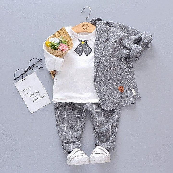 Toddler Boy Costume Jacket Fashion England 3 Pcs Suits 0-4 Years - MomyMall gray / 12-18 Months
