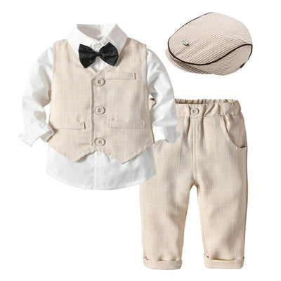 Baby Boys Cotton Suits Striped 3 PCS Long Sleeve Outfits - MomyMall Khaki / 9M