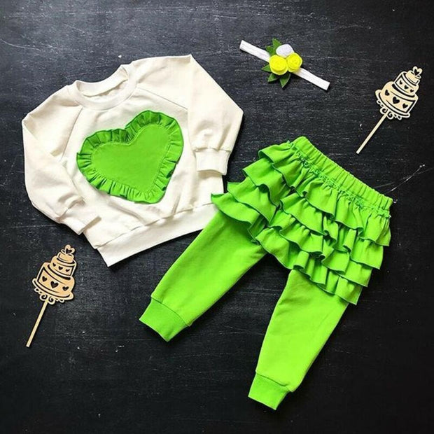 Toddler Kids GirlRuffle Top Tracksuit Headband 3pcs Outfit Sets