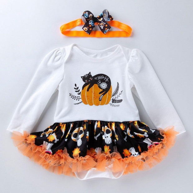 Toddler Baby Girl Rompers Tutu Party Costume Halloween Chirstmas with Headband - MomyMall White 2 / 3-6 Months