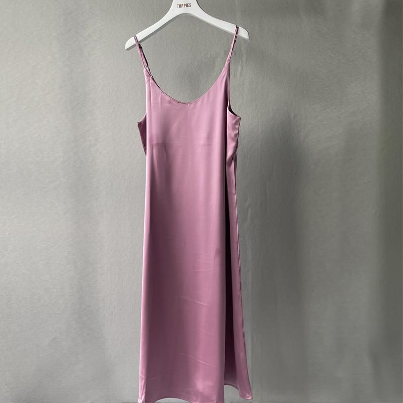 Basic Midi Satin Slip Dress - MomyMall PURPLE / S