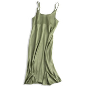 Basic Midi Satin Slip Dress - MomyMall GREEN / S