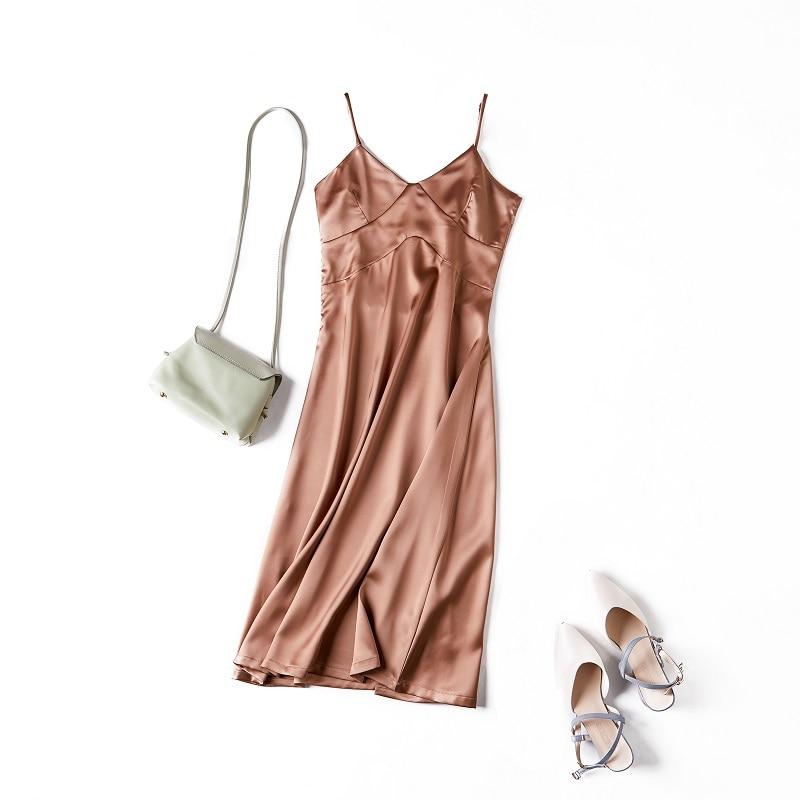 Basic Midi Satin Slip Dress - MomyMall BROWN / S