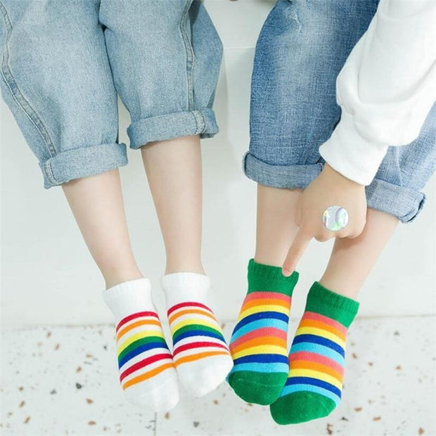 Kids Rainbow Striped Boys Girls Spring Autumn Striped Boat Socks 5 pair/1lot - MomyMall