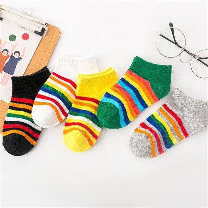 Kids Rainbow Striped Boys Girls Spring Autumn Striped Boat Socks 5 pair/1lot - MomyMall 5 pair / S(1-3Y)