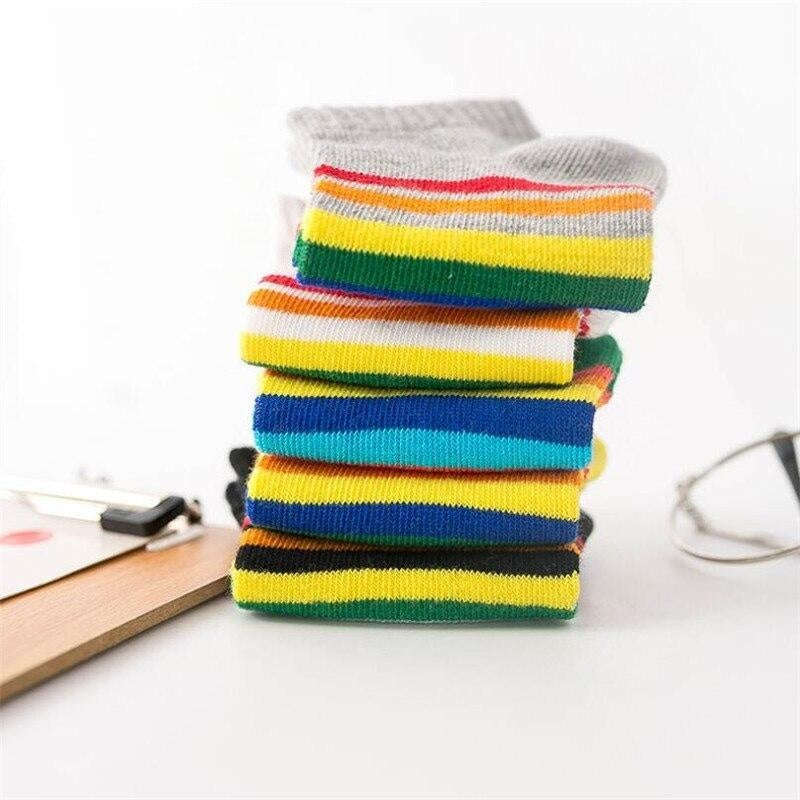 Kids Rainbow Striped Boys Girls Spring Autumn Striped Boat Socks 5 pair/1lot - MomyMall