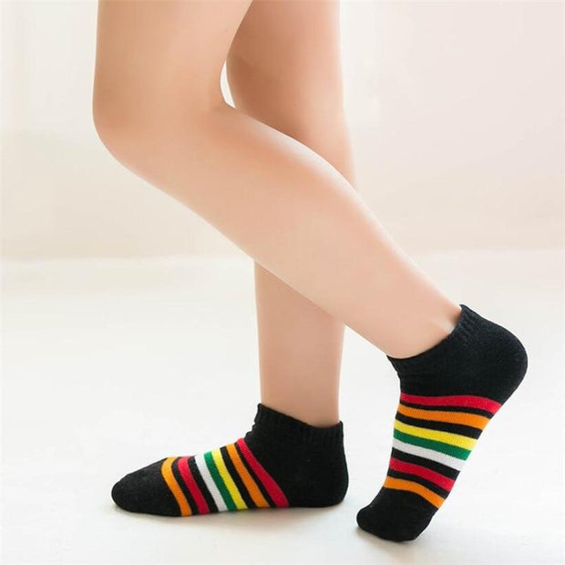 Kids Rainbow Striped Boys Girls Spring Autumn Striped Boat Socks 5 pair/1lot - MomyMall