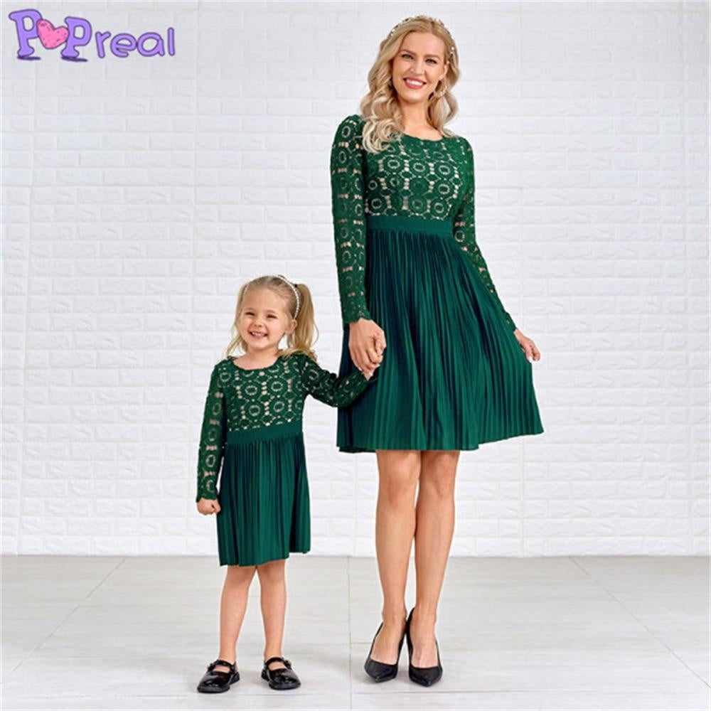 Family Matching Parent-Child Fashion Lace Patchwork Mom Daughter Dress - MomyMall