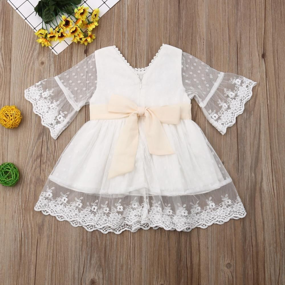 Baby Girls Bridesmaid White Fashion Party Lace Bow Dresses 0-5Y - MomyMall