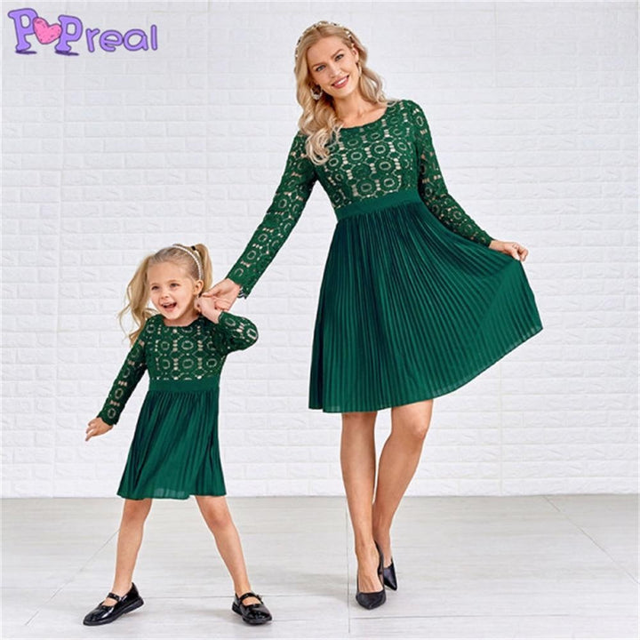 Family Matching Parent-Child Fashion Lace Patchwork Mom Daughter Dress - MomyMall