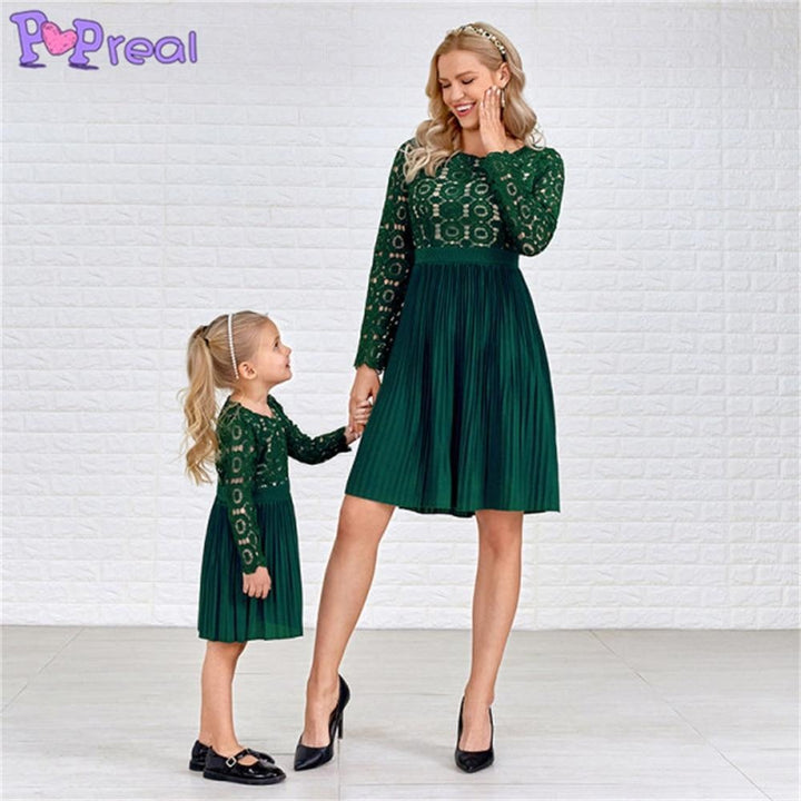 Family Matching Parent-Child Fashion Lace Patchwork Mom Daughter Dress - MomyMall