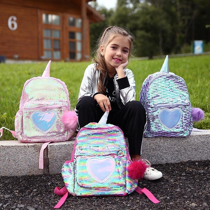 Kids Girls Unicorn Cute Sequins Backpack School Bags - MomyMall