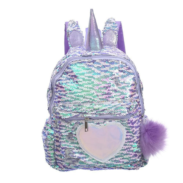 Kids Girls Unicorn Cute Sequins Backpack School Bags - MomyMall Lavender