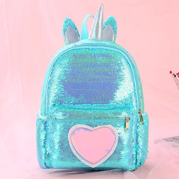 Kids Girls Unicorn Cute Sequins Backpack School Bags - MomyMall Blue