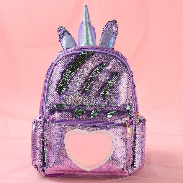 Kids Girls Unicorn Cute Sequins Backpack School Bags - MomyMall Purple