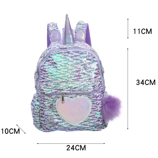 Kids Girls Unicorn Cute Sequins Backpack School Bags - MomyMall