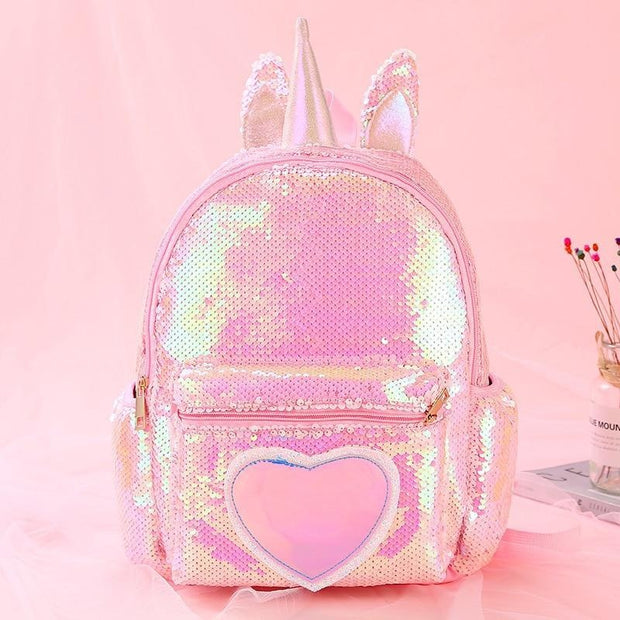 Kids Girls Unicorn Cute Sequins Backpack School Bags - MomyMall Red