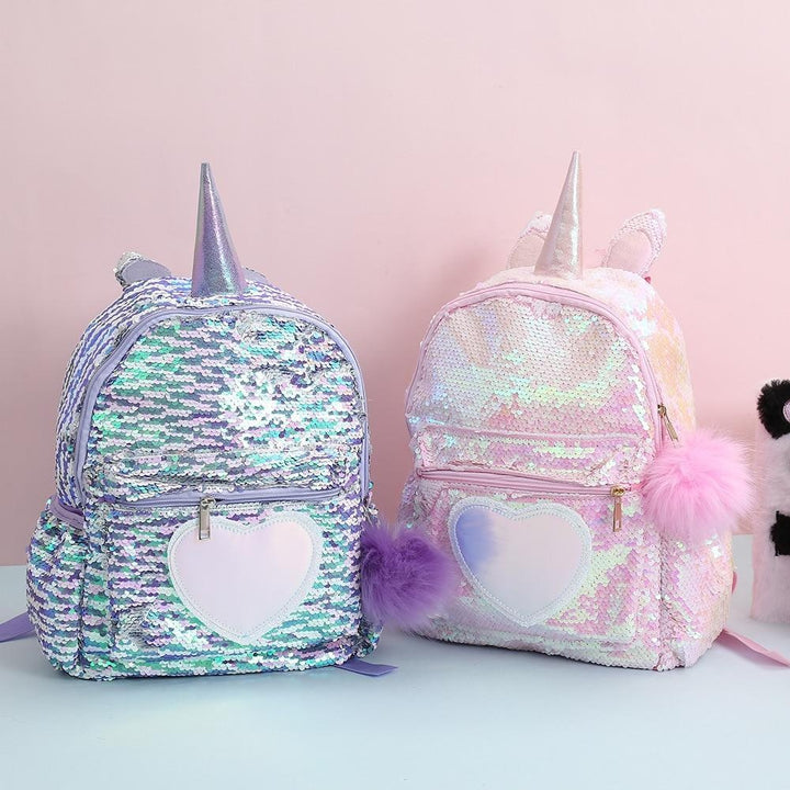 Kids Girls Unicorn Cute Sequins Backpack School Bags - MomyMall