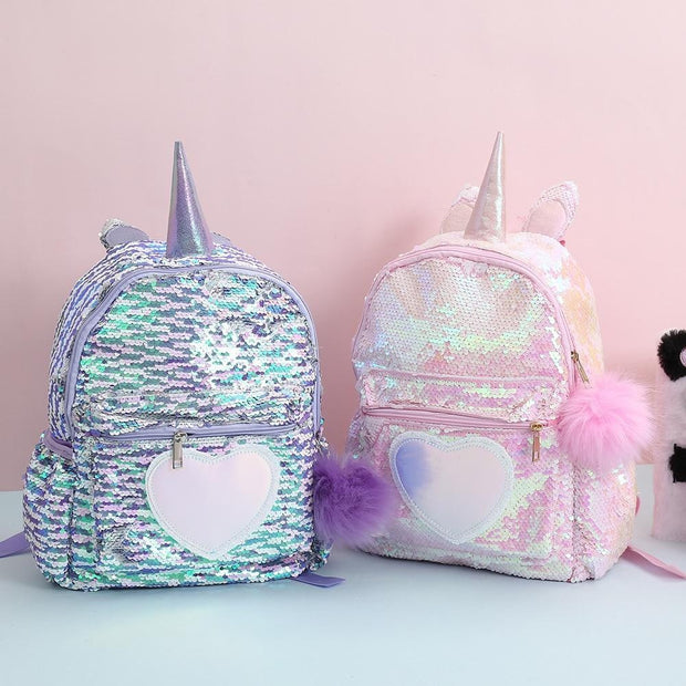 Kids Girls Unicorn Cute Sequins Backpack School Bags - MomyMall