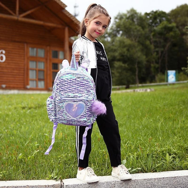 Kids Girls Unicorn Cute Sequins Backpack School Bags - MomyMall