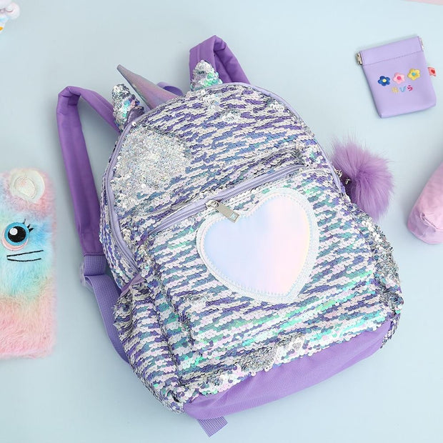Kids Girls Unicorn Cute Sequins Backpack School Bags - MomyMall