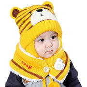 Unisex Kids Cartoon Bear Stripe Hats And Scarf Set Winter Warm Suit - MomyMall Yellow / Hat Girth 46-50cm / 6-24 Month