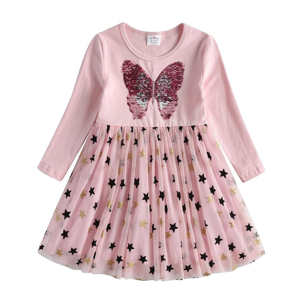 Kids Girls Autumn Dress Butterfly Sequins Princess Dresses 2- 8 Years - MomyMall