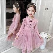 Girls Winter Autumn Dress Princess Mesh Ruffle Party Dresses 3-10 Years - MomyMall Pink / 3-4 Years