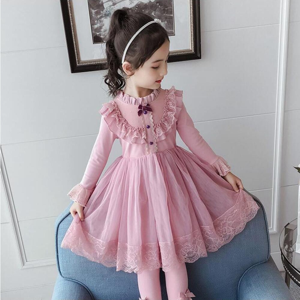 Girls Winter Autumn Dress Princess Mesh Ruffle Party Dresses 3-10 Years - MomyMall