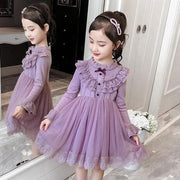 Girls Winter Autumn Dress Princess Mesh Ruffle Party Dresses 3-10 Years - MomyMall Purple / 3-4 Years
