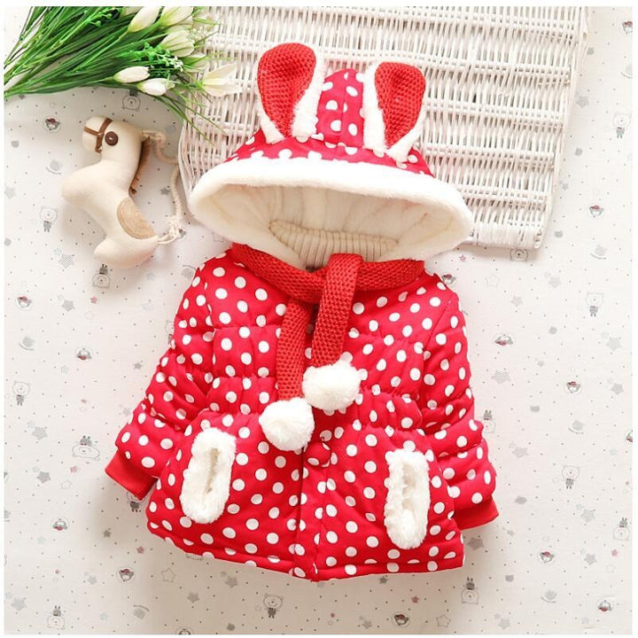 Baby Girl Outerwear Winter Cute Rabbit Jacket Thick Cotton-Padded Coat - MomyMall Red / 0-1 Years