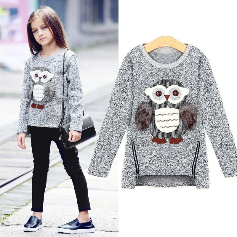 Girl Winter Cute Sweater Cartoon Cute Owl Sweater 6-14 Years - MomyMall Gray / 5-6 Years