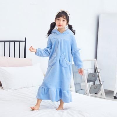 Winter Girls Boy Bathrobe Flannel Pajamas 2-12Y Hooded Sleepwear