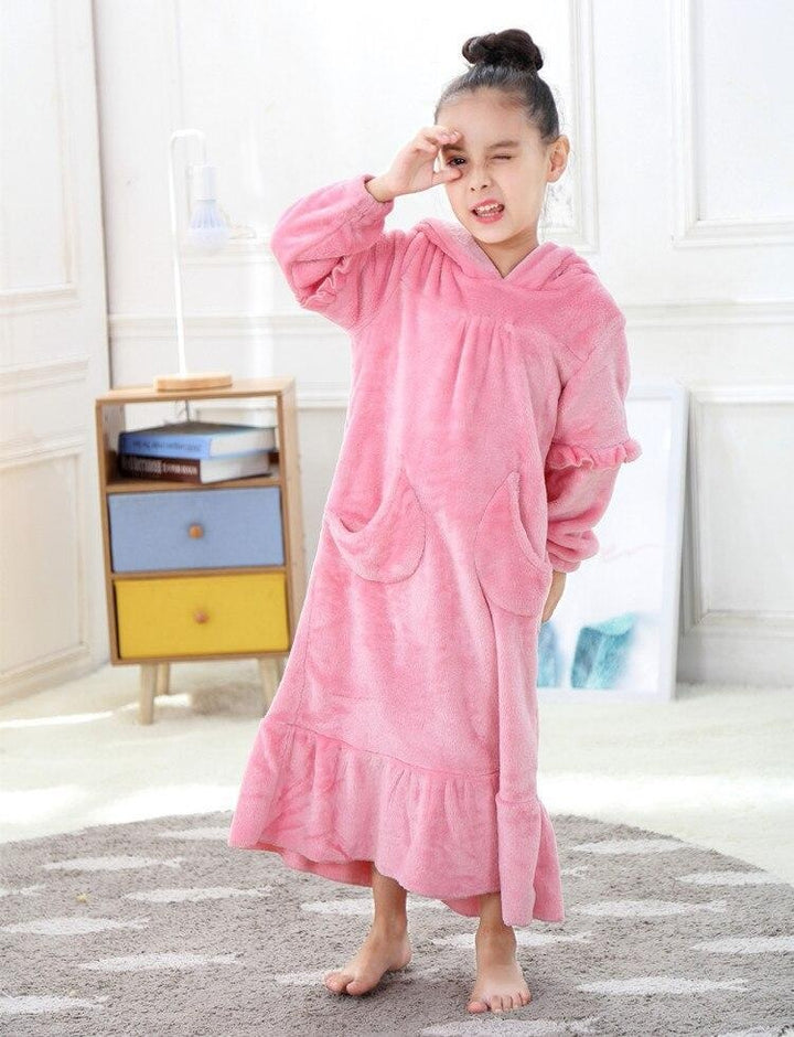 Winter Girls Boy Bathrobe Flannel Pajamas 2-12Y Hooded Sleepwear