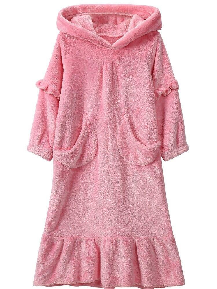 Winter Girls Boy Bathrobe Flannel Pajamas 2-12Y Hooded Sleepwear