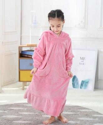 Winter Girls Boy Bathrobe Flannel Pajamas 2-12Y Hooded Sleepwear