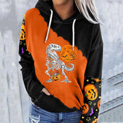 Halloween Print Colorblock Sleeve Pocket Sweatshirt - MomyMall Black / S