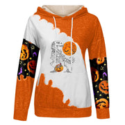Halloween Print Colorblock Sleeve Pocket Sweatshirt - MomyMall
