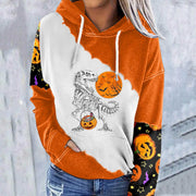 Halloween Print Colorblock Sleeve Pocket Sweatshirt - MomyMall White / S