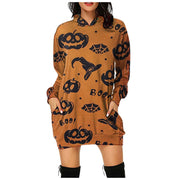 Loose Long Hoodie Casual Halloween Printed Dress - MomyMall 2 / S