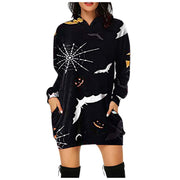 Loose Long Hoodie Casual Halloween Printed Dress - MomyMall 6 / S